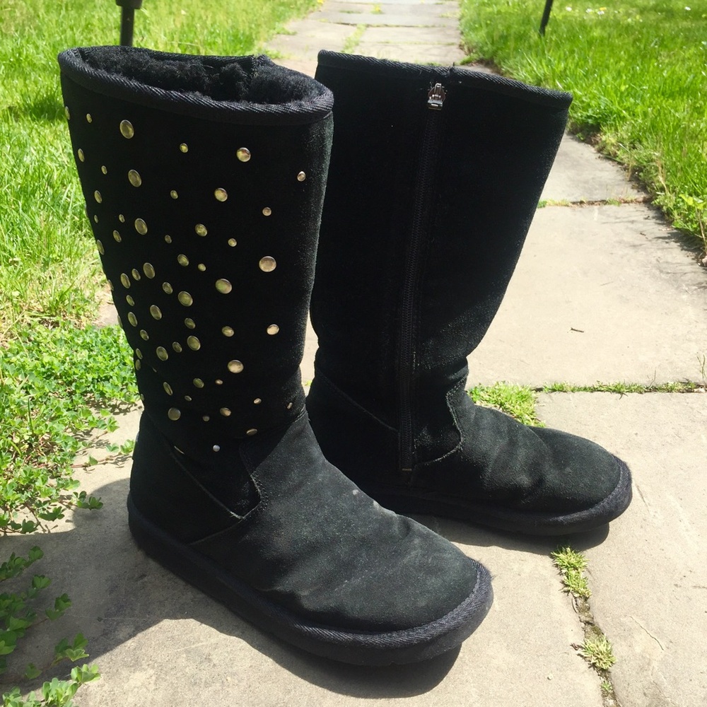 UGG Black Suede Mid-Calf Studded Winter Boots